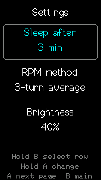Settings screen on the M5StickS3