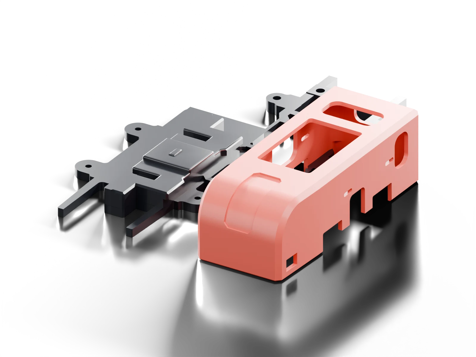 Sidecar v7 mount update in its print orientation · CAD render
