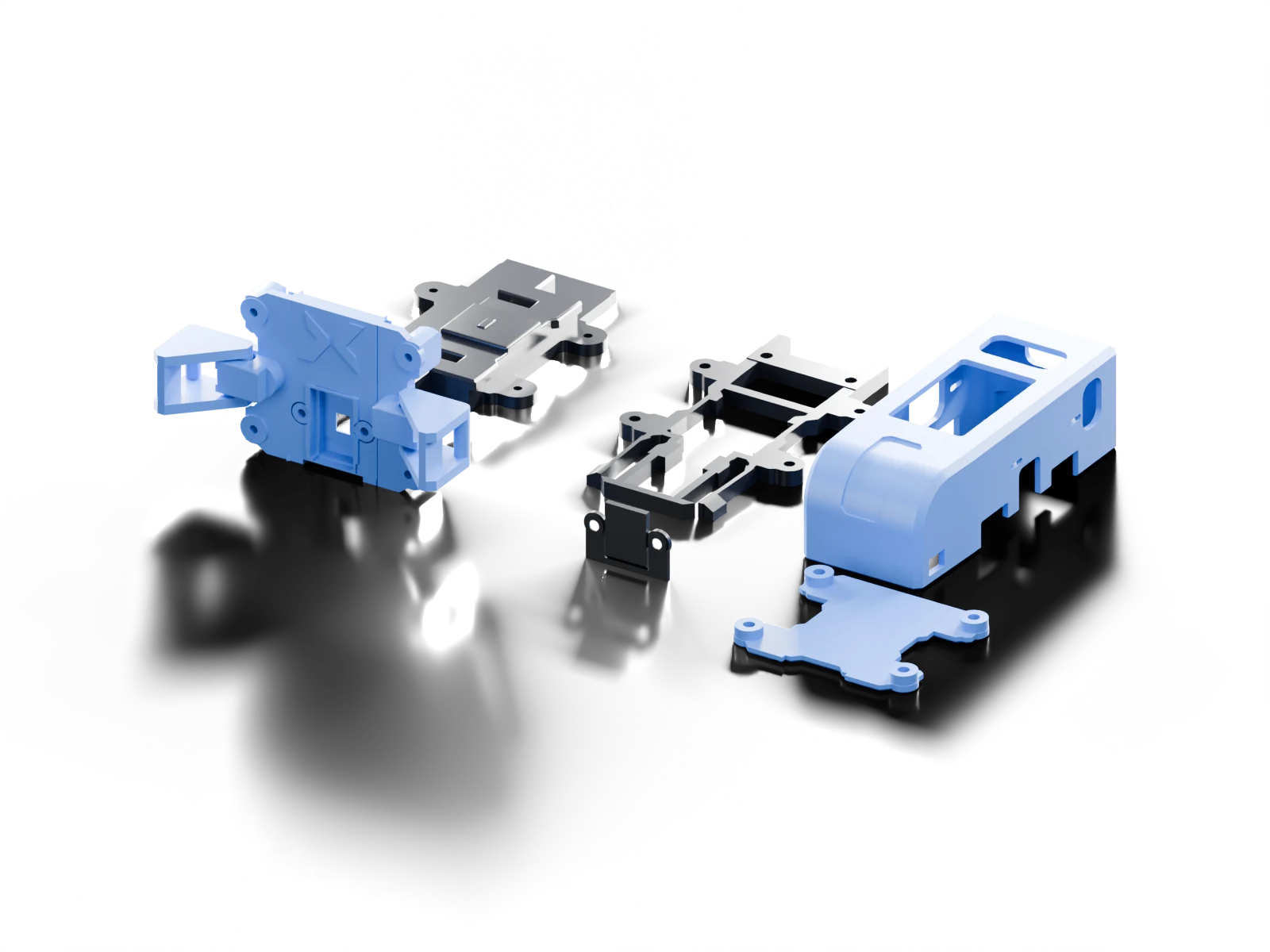 Sidecar v7 complete QRE kit in its print orientation · CAD render