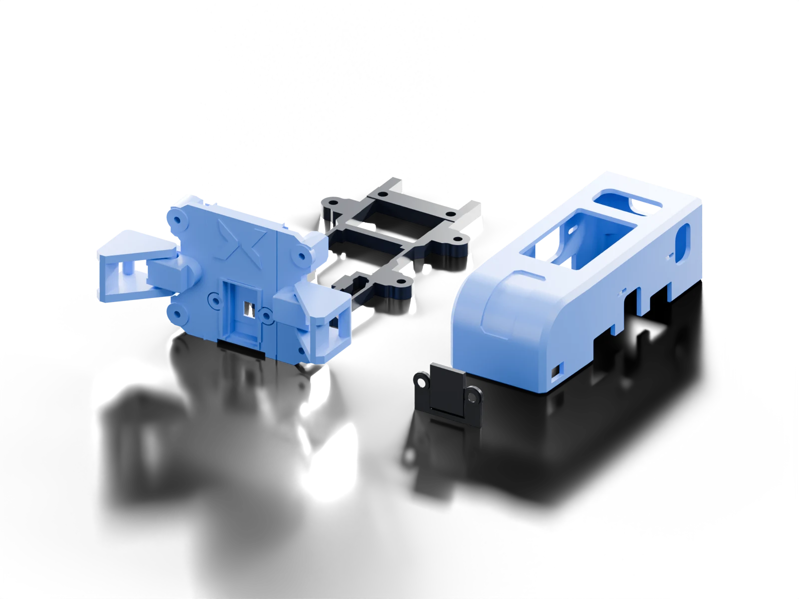 Top Mount v19 complete QRE kit in its print orientation · CAD render
