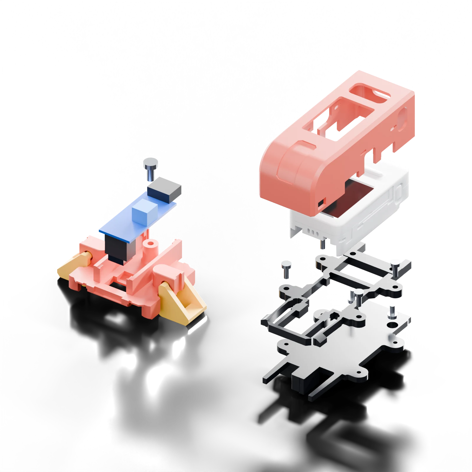 LaunchLab · TCRT5000 · Sidecar v7, exploded · CAD render